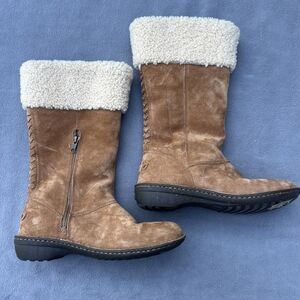 UGG Karyn Cuff Sheepskin Tall Boots Womens Size 10 Tan Suede Cozy Cabincore